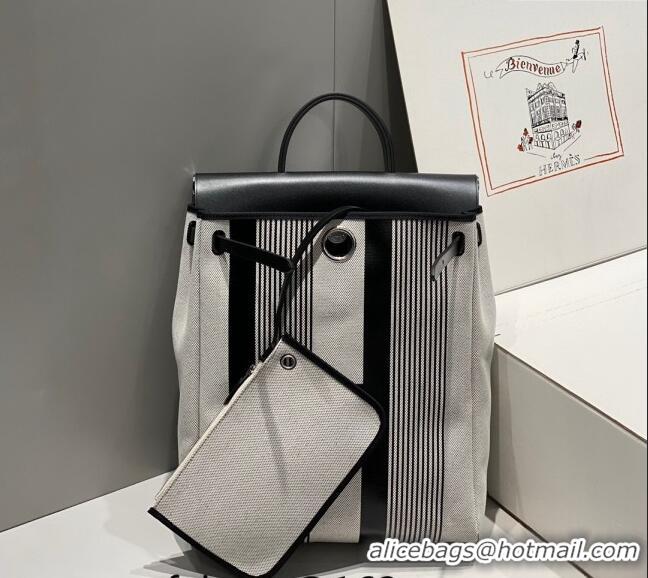 Promotional Hermes Herbag A Dos Zip Backpack Bag 29cm in H Canvas H1062 White/Black 2024