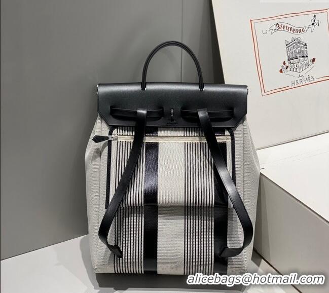 Promotional Hermes Herbag A Dos Zip Backpack Bag 29cm in H Canvas H1062 White/Black 2024