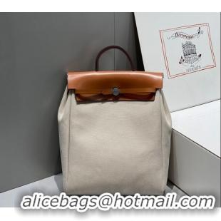 Cheapest Hermes Herbag A Dos Zip Backpack Bag 29cm in Canvas H0521 Brown/Apricot 2024