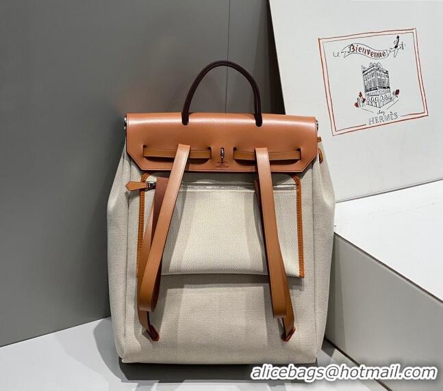 Cheapest Hermes Herbag A Dos Zip Backpack Bag 29cm in Canvas H0521 Brown/Apricot 2024