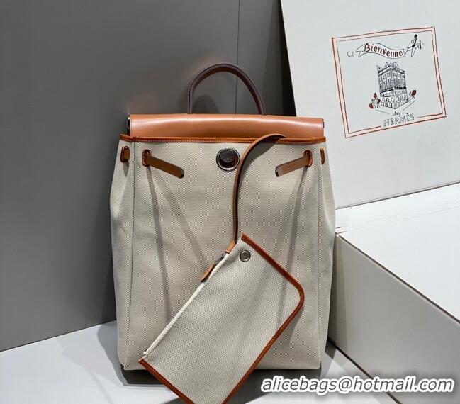 Cheapest Hermes Herbag A Dos Zip Backpack Bag 29cm in Canvas H0521 Brown/Apricot 2024