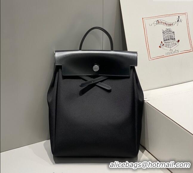 Top Grade Hermes Herbag A Dos Zip Backpack Bag 29cm in Canvas H0521 Black/Silver 2024