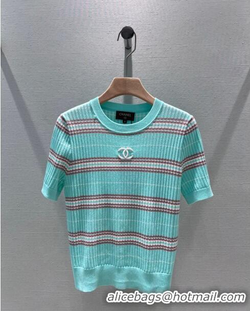 ​Trendy Design Chanel Knit Short-Sleeved Sweater CH051711 Blue 2024