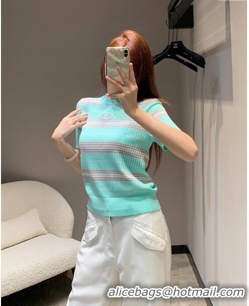 ​Trendy Design Chanel Knit Short-Sleeved Sweater CH051711 Blue 2024