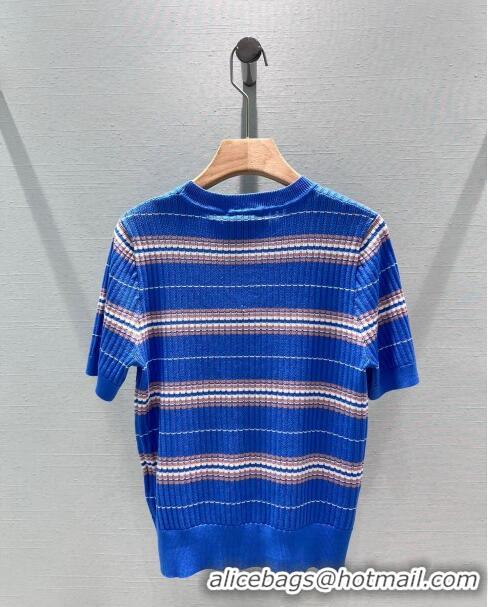 Best Quality Chanel Knit Short-Sleeved Sweater CH051712 Dark Blue 2024