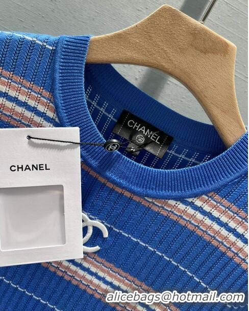 Best Quality Chanel Knit Short-Sleeved Sweater CH051712 Dark Blue 2024