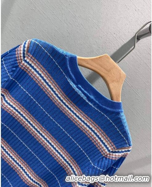 Best Quality Chanel Knit Short-Sleeved Sweater CH051712 Dark Blue 2024