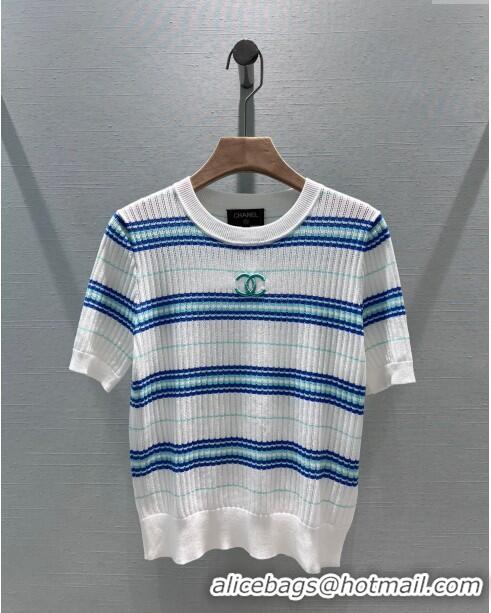 ​Super Quality Chanel Knit Short-Sleeved Sweater CH051713 White 2024