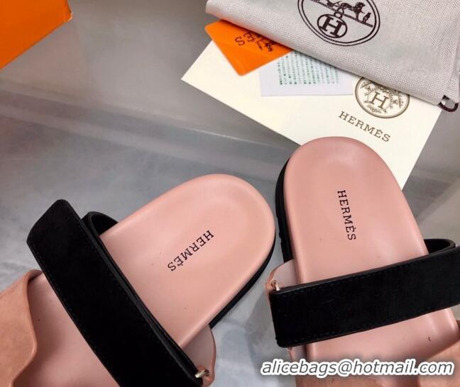 Purchase Hermes Chypre Flat Sandals in Suede Pink/Black 0327039