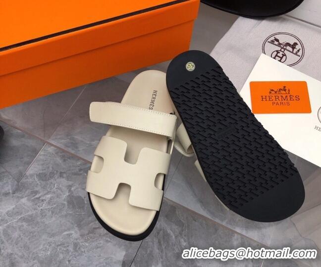 Hot Style Hermes Chypre Flat Sandals in Calfskin Light Grey 0327040