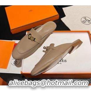 Low Cost Hermes OZ Mules in Smooth Calfskin H041807 Apricot 041807