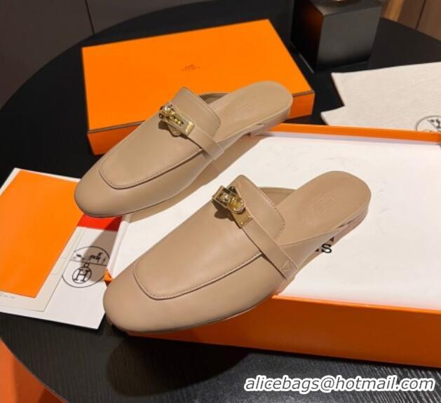 Low Cost Hermes OZ Mules in Smooth Calfskin H041807 Apricot 041807