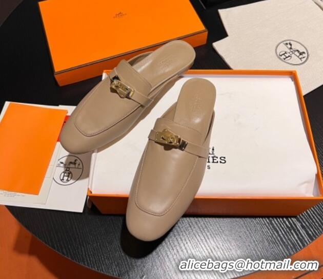 Low Cost Hermes OZ Mules in Smooth Calfskin H041807 Apricot 041807