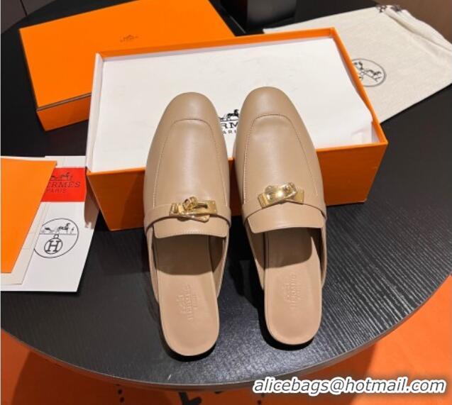 Low Cost Hermes OZ Mules in Smooth Calfskin H041807 Apricot 041807