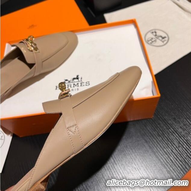 Low Cost Hermes OZ Mules in Smooth Calfskin H041807 Apricot 041807