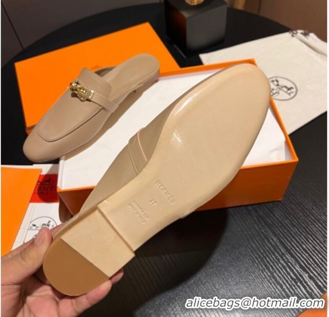 Low Cost Hermes OZ Mules in Smooth Calfskin H041807 Apricot 041807