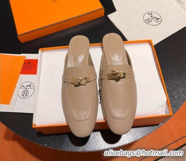 Low Cost Hermes OZ Mules in Smooth Calfskin H041807 Apricot 041807