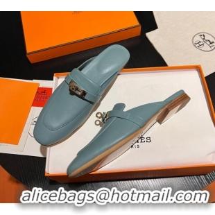 Popular Style Hermes OZ Mules in Smooth Calfskin H041808 Blue 041808