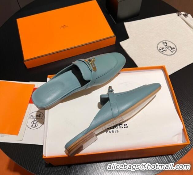 Popular Style Hermes OZ Mules in Smooth Calfskin H041808 Blue 041808