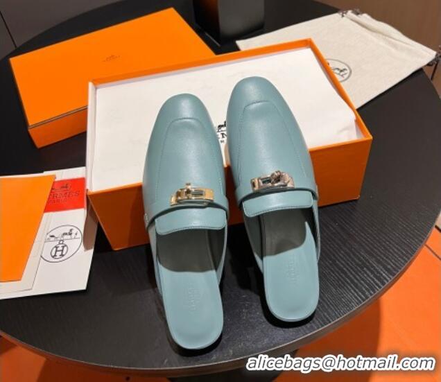 Popular Style Hermes OZ Mules in Smooth Calfskin H041808 Blue 041808