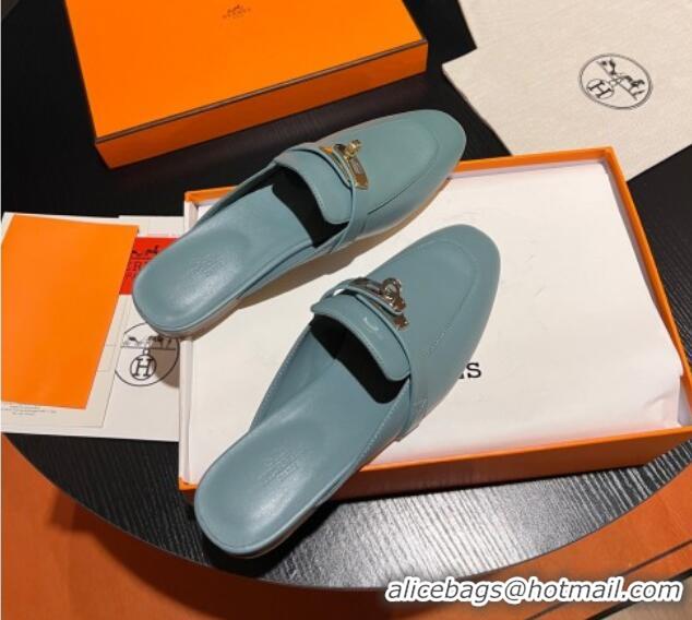 Popular Style Hermes OZ Mules in Smooth Calfskin H041808 Blue 041808