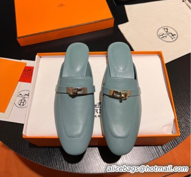 Popular Style Hermes OZ Mules in Smooth Calfskin H041808 Blue 041808