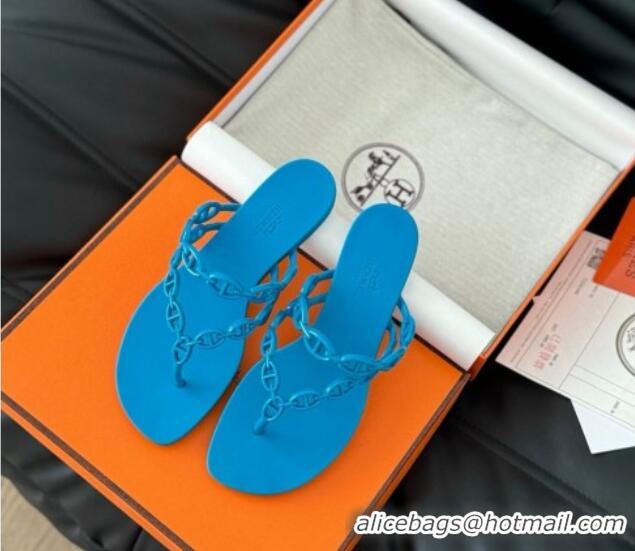 Good Looking Hermes TPU Island Flat Slide Thong Sandals Blue 425088