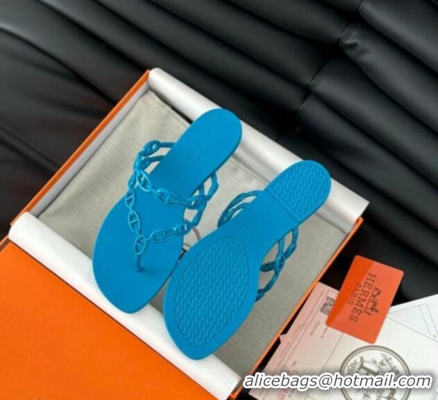 Good Looking Hermes TPU Island Flat Slide Thong Sandals Blue 425088