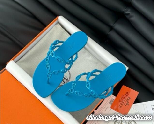 Good Looking Hermes TPU Island Flat Slide Thong Sandals Blue 425088