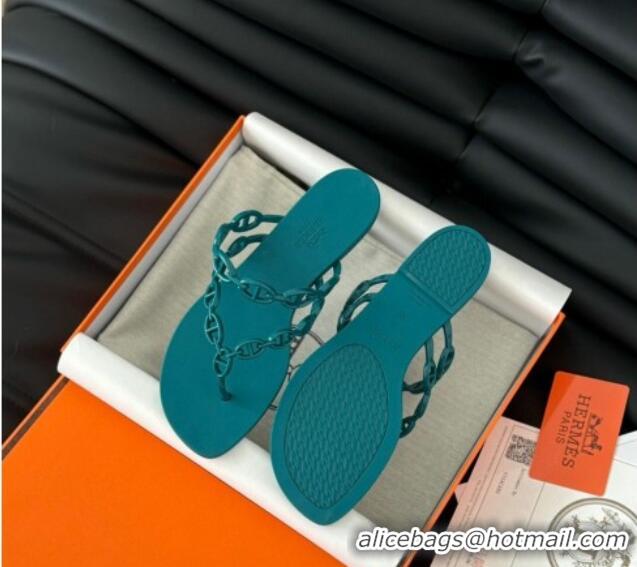 Best Product Hermes TPU Island Flat Slide Thong Sandals Green 425090