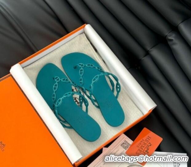 Best Product Hermes TPU Island Flat Slide Thong Sandals Green 425090