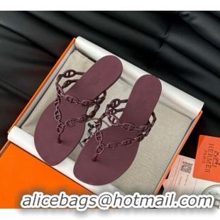 Grade Quality Hermes TPU Island Flat Slide Thong Sandals Burgundy 425091