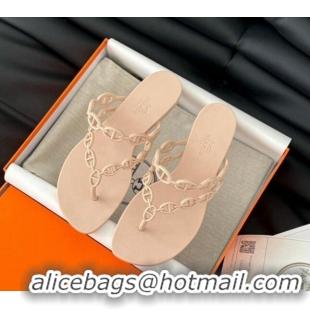 Good Quality Hermes TPU Island Flat Slide Thong Sandals Nude 425092