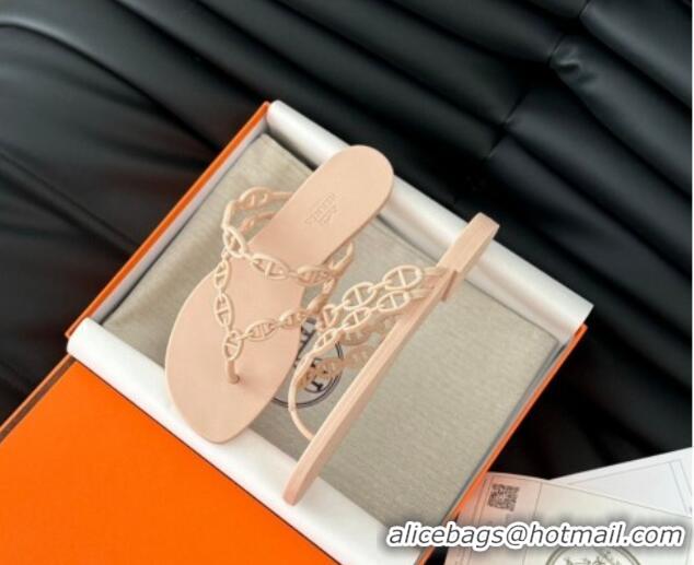 Good Quality Hermes TPU Island Flat Slide Thong Sandals Nude 425092