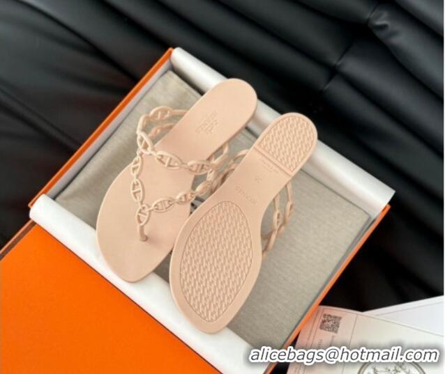 Good Quality Hermes TPU Island Flat Slide Thong Sandals Nude 425092