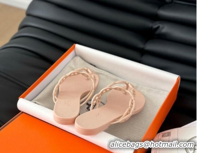 Good Quality Hermes TPU Island Flat Slide Thong Sandals Nude 425092