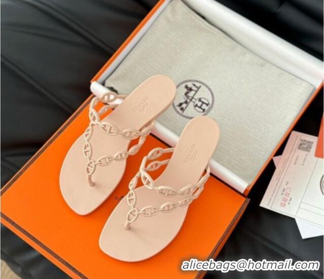 Good Quality Hermes TPU Island Flat Slide Thong Sandals Nude 425092