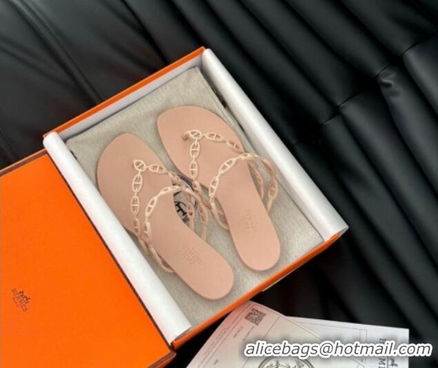 Good Quality Hermes TPU Island Flat Slide Thong Sandals Nude 425092