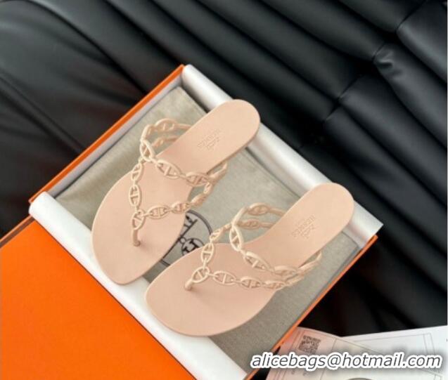 Good Quality Hermes TPU Island Flat Slide Thong Sandals Nude 425092