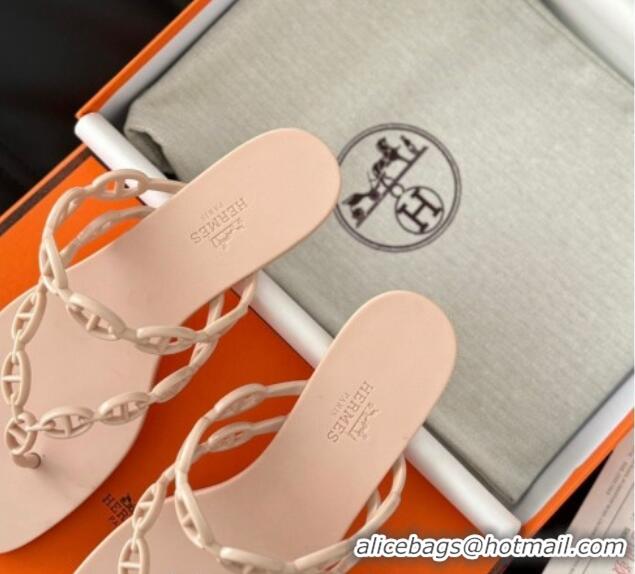 Good Quality Hermes TPU Island Flat Slide Thong Sandals Nude 425092