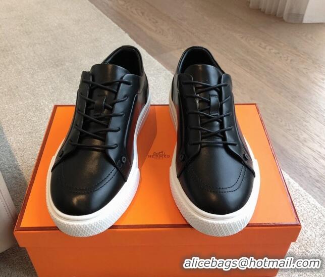 Pretty Style Hermes Irwin Calfskin Sneakers Black 425093