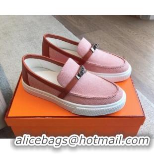 Top Design Hermes Game Suede Slip-on Sneakers with Kelly Buckle Pink 425098