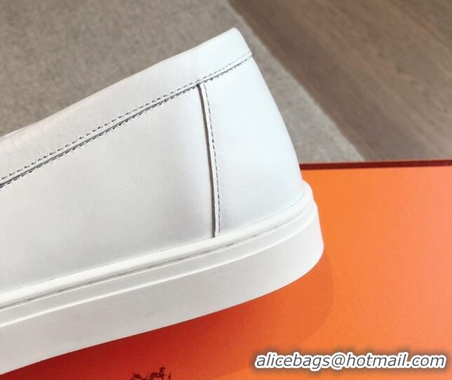 Shop Duplicate Hermes Game Calfskin Slip-on Sneakers with Kelly Buckle and Fringe White 425100