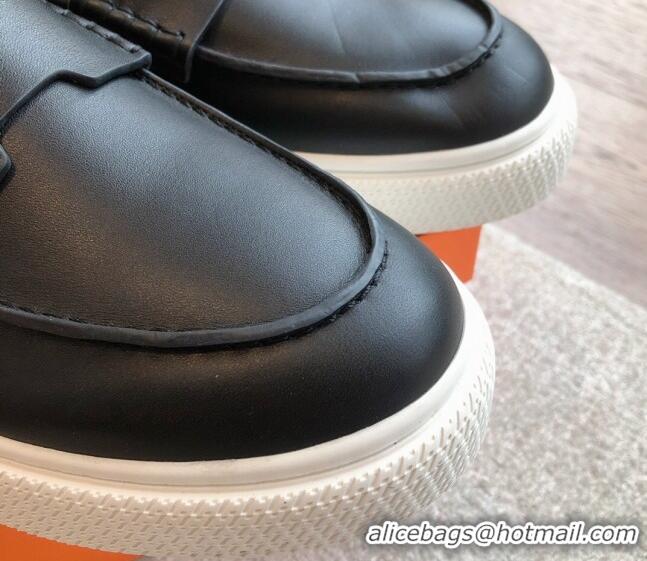 Stylish Hermes Ike Calfskin Slip-on Sneakers with H cut-out Black 425103