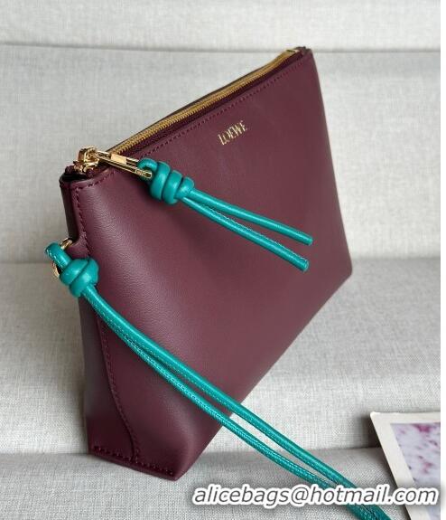 Promotional Loewe Knot T pouch in shiny nappa calfskin 3045 Burgundy 2024