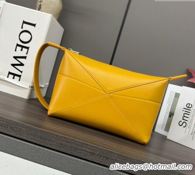 Good Taste Loewe Men's Puzzle Fold wash bag in shiny calfskin 052403 Yellow 2024