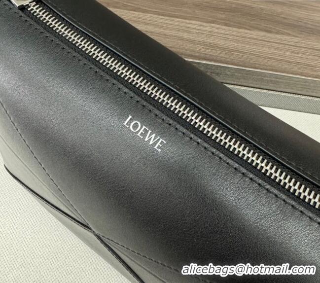 Trendy Design Loewe Men's Puzzle Fold wash bag in shiny calfskin 052403 Black 2024