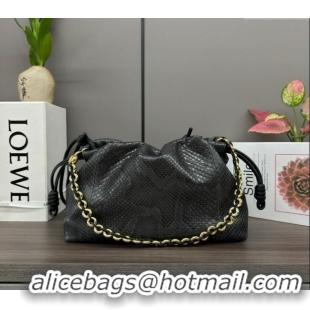 Top Design Loewe Small Flamenco Purse bag in Snakeskin Embossed Leather L012403 Black 2024