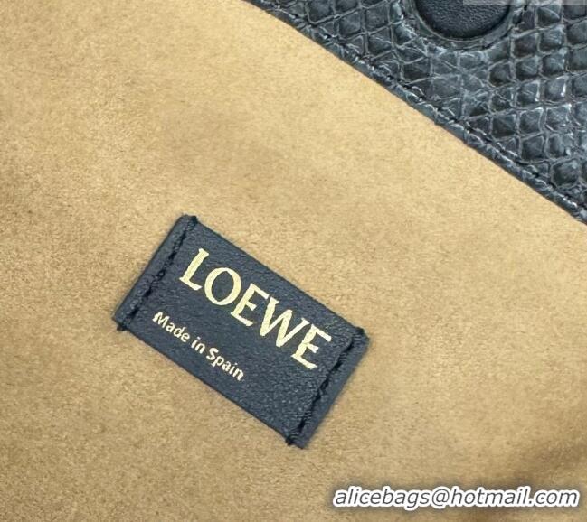 Top Design Loewe Small Flamenco Purse bag in Snakeskin Embossed Leather L012403 Black 2024