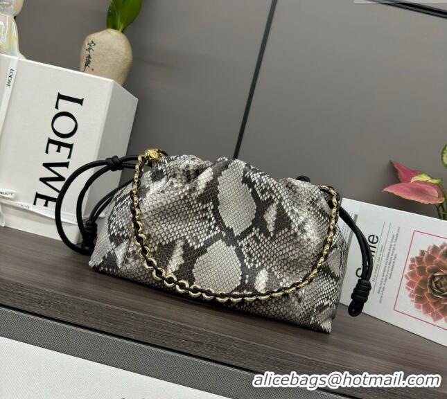 Discount Loewe Small Flamenco Purse bag in Snakeskin Embossed Leather L012403 Grey 2024